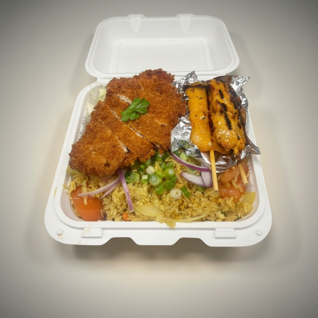 Curry Fried Rice, Katsu Chicken, Chicken Satay.