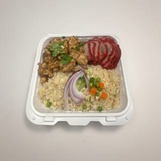 Fried Rice, BBQ Pork, Garlic Black Pepper Chicken