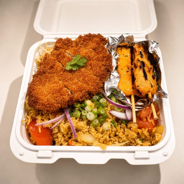 Curry Fried Rice, Katsu Chicken, Chicken Satay.