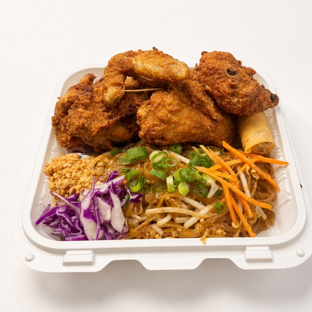 Pad Thai, 4pc Fried Chicken, Egg Roll.