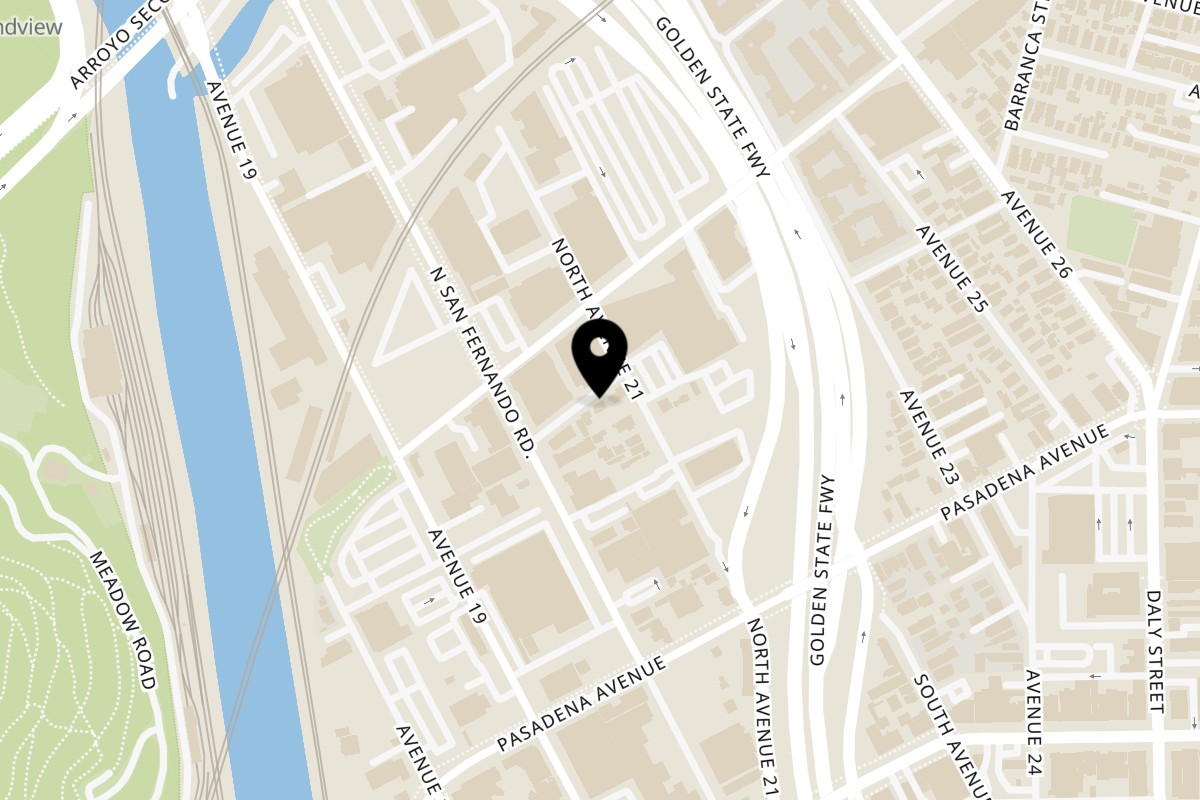 Map showing the location of TG Thai Food on 2020 Barranca Street in Lincoln Heights